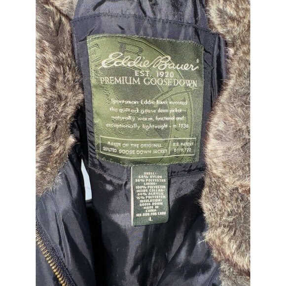 EDDIE BAUER Premium Goose Down Vest Faux Fur Collar Black Puffer Women's Large - Picture 3 of 6